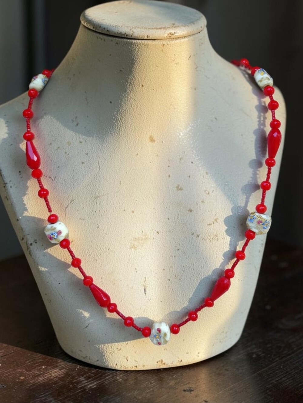 Vintage Murano Wedding Cake Beaded Red Necklace